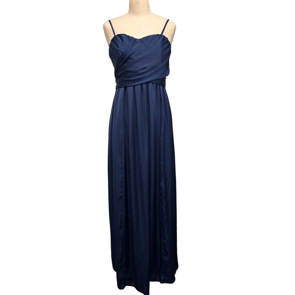 Tevolio Navy Blue Maxi Dress | Size 12 | Draped Bodice | Side Pockets | Bridesma